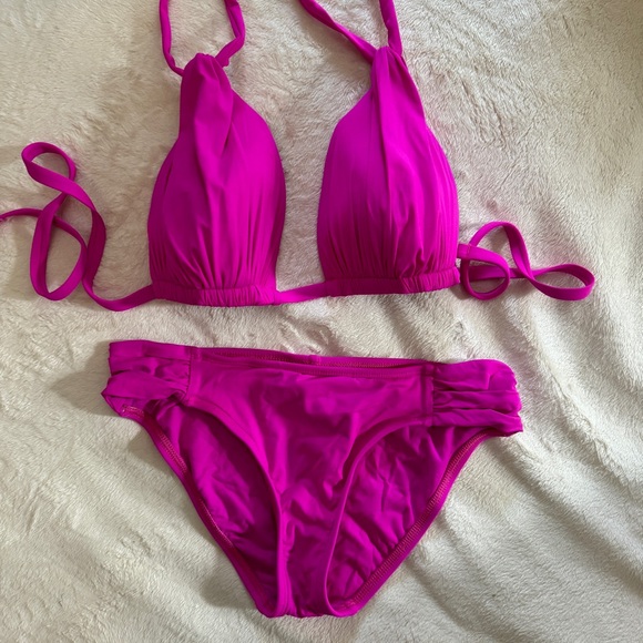 La Blanca Bikini 6 Gathered Hot Pink Swimsuit 2 Piece Set Bathing Suit S/M - Picture 1 of 10